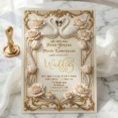 Faux Gold Foil & Satin Effect Baroque Swan Kaart