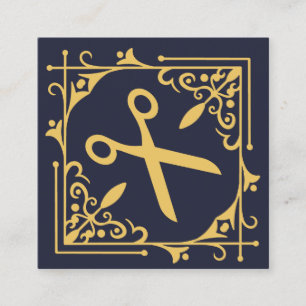 Faux Gold Foil Schaar Haarstylist Navy Blue Vierkante Visitekaartje