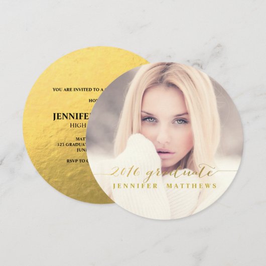 Faux Gold Foil Script 2016 Graduation Party Kaart (Voorkant / Achterkant)