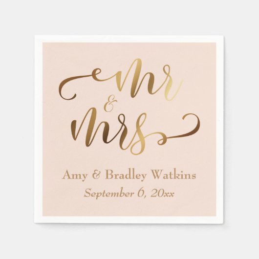 Faux Gold Foil Script op Blush Pink Servetten (Voorkant)