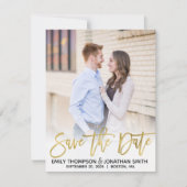 Faux Gold Foil Script Photo Save the Date Card (Voorkant)