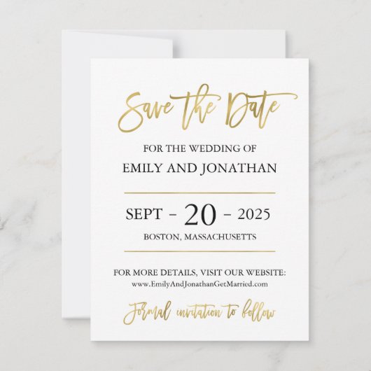 Faux Gold Foil Script Photo Save the Date Card (Achterkant)