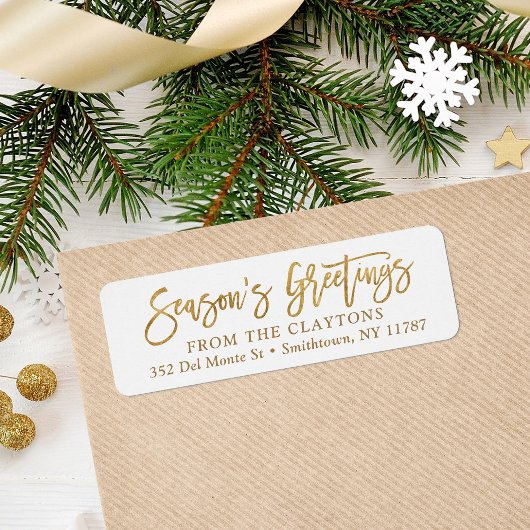 Faux Gold Foil Season's Greetings Retouradres Etiket