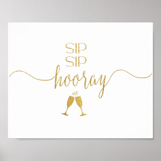Faux Gold Foil Sip Sip Hooray Cocktail Bar Poster (Voorkant)