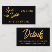 Faux Gold Foil, Sla de datum bruiloft Detail Kaart Visitekaartje (Voorkant / Achterkant)