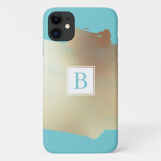 Faux Gold Foil Splash Simple Monogram Turquoise Case-Mate iPhone Case (Achterkant)