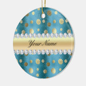 Faux Gold Foil spots op metallisch blauw Keramisch Ornament (Links)