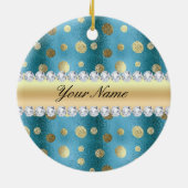 Faux Gold Foil spots op metallisch blauw Keramisch Ornament (Achterkant)