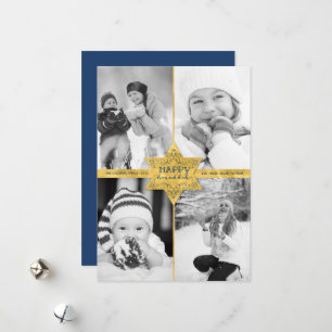 Faux Gold Foil Star van David Hanukkah 4 Foto Feestdagenkaart