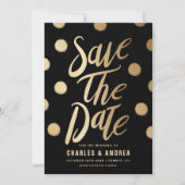 Faux Gold Foil Stippen Modern Black Save The Date (Voorkant)