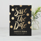 Faux Gold Foil Stippen Modern Black Save The Date (Staand voorkant)
