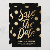 Faux Gold Foil Stippen Modern Black Save The Date (Voorkant / Achterkant)