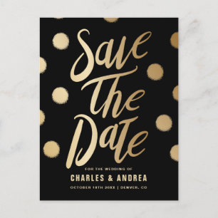 Faux Gold Foil Stippen Modern Black Save the Date Aankondigingskaart