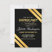 Faux Gold Foil Strip Black Surprise Birthday Party Kaart (Voorkant)
