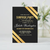 Faux Gold Foil Strip Black Surprise Birthday Party Kaart (Staand voorkant)