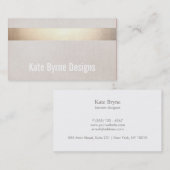 Faux Gold Foil Striped Elegant Modern Beige Linen Visitekaartje (Voorkant / Achterkant)