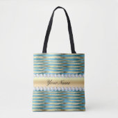 Faux Gold Foil Stripes op Wavy Blue Metallic Tote Bag (Voorkant)