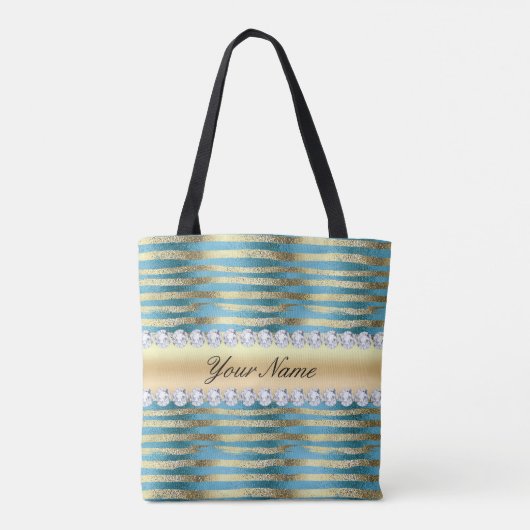 Faux Gold Foil Stripes op Wavy Blue Metallic Tote Bag (Achterkant)