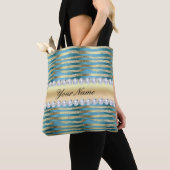 Faux Gold Foil Stripes op Wavy Blue Metallic Tote Bag (Dichtbij)
