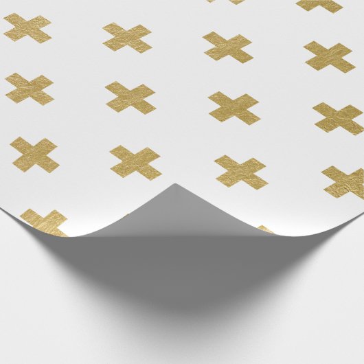 Faux Gold Foil Swiss Cross Pattern Cadeaupapier (Hoek)