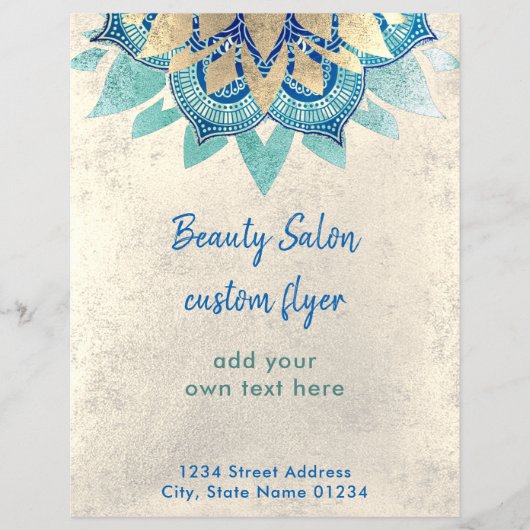FAUX gold foil teal blue lotus logo design Flyer (Voorkant)