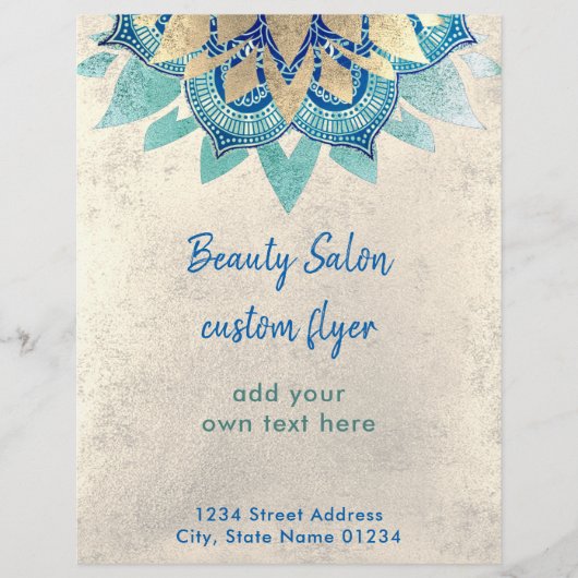 FAUX gold foil teal blue lotus logo design Flyer (Voorkant)