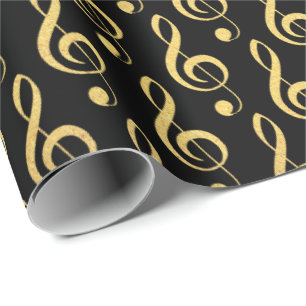 Faux Gold Foil Treble Clef Musical Wrapping Paper Cadeaupapier