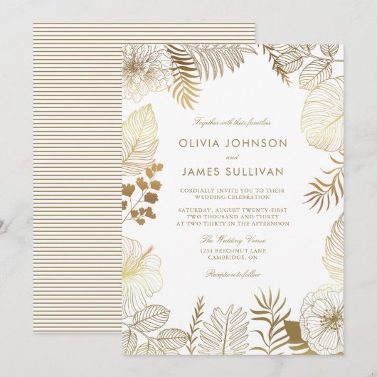 Faux Gold Foil Tropical Planten Lijst Weddenschap Kaart (Voorkant / Achterkant)