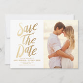 Faux Gold Foil Typorgrafie en Polka Dots Foto Save The Date (Voorkant)