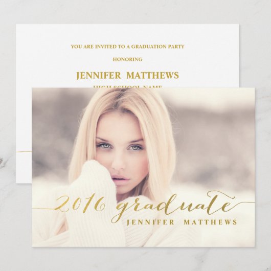 Faux Gold Foil | Uitnodiging van de Graduation Par (Voorkant / Achterkant)