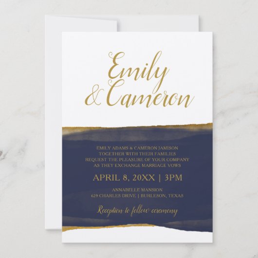 Faux Gold Foil Waterverf Strip Invitation | Marine Kaart (Voorkant)