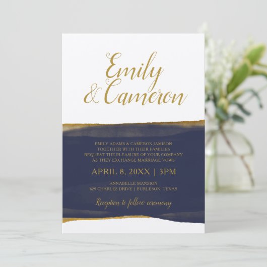 Faux Gold Foil Waterverf Strip Invitation | Marine Kaart (Staand voorkant)