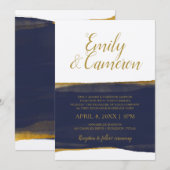 Faux Gold Foil Waterverf Strip Invitation | Marine Kaart (Voorkant / Achterkant)
