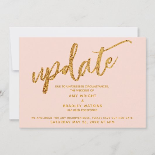 Faux Gold Foil Waves uitgesteld bruiloft Blush Kaa Kaart (Voorkant)