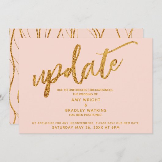 Faux Gold Foil Waves uitgesteld bruiloft Blush Kaa Kaart (Voorkant / Achterkant)
