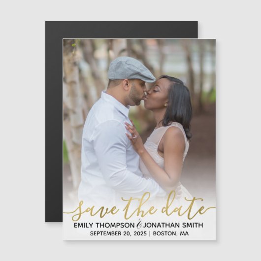 Faux Gold Foil Weddenfoto Save the Date Magnets Magnetische Uitnodiging (Voorkant / Achterkant)