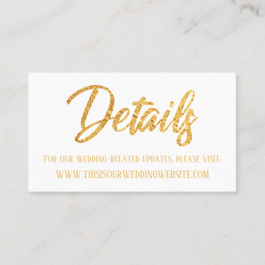 Faux Gold Foil, Wedding Detail Sla de datumkaart o Visitekaartje (Achterkant)