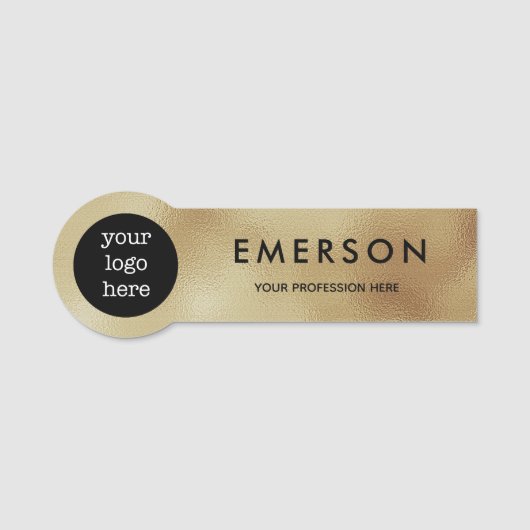 Faux Gold Foil Werknemersnaam Logo Badge (Voorkant)