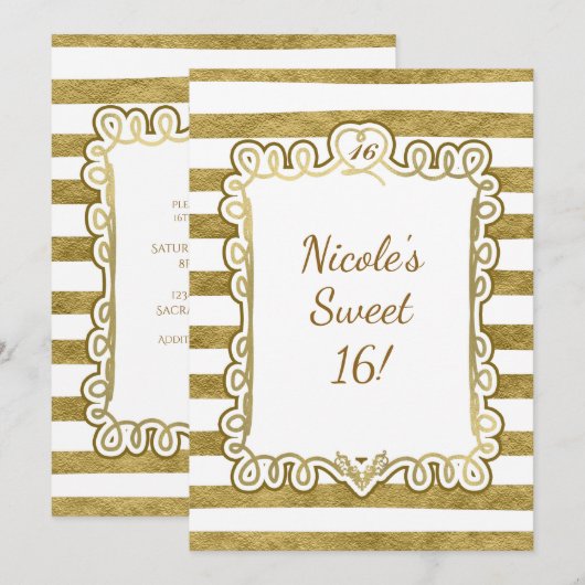Faux Gold Foil & White Heart Lijst Invitations Kaart (Voorkant / Achterkant)