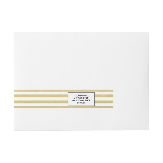Faux Gold Foil White Stripes Pattern Adreslabel Wikkel (Voorkant)