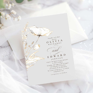 Faux Gold Foil Wildbloemen Licht Grijze bruiloft Kaart