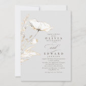 Faux Gold Foil Wildbloemen Licht Grijze bruiloft Kaart (Voorkant)