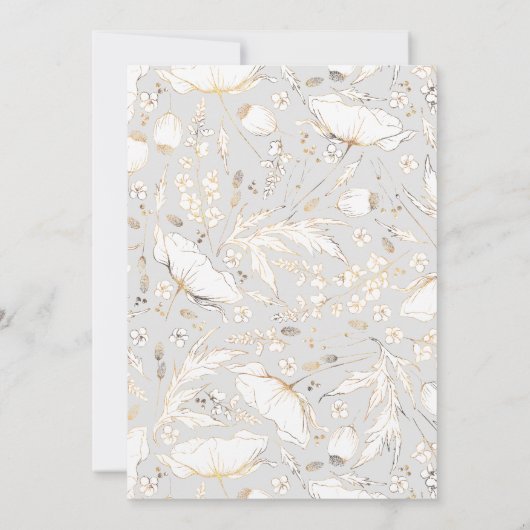 Faux Gold Foil Wildbloemen Licht Grijze bruiloft Kaart (Achterkant)