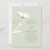 Faux Gold Foil Wildbloemen Sage Green Wedding Kaart (Voorkant)