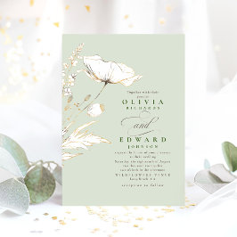 Faux Gold Foil Wildbloemen Sage Green Wedding Kaart