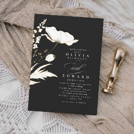 Faux Gold Foil Wildbloemen Unieke zwarte bruiloft Kaart