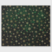 Faux Gold Foil Winter Snowflakes & green bokeh Cadeaupapier (Vlak)
