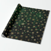 Faux Gold Foil Winter Snowflakes & green bokeh Cadeaupapier (Uitgerold)