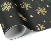 Faux Gold Foil Winter Snowflakes & green bokeh Cadeaupapier (Rol Hoek)