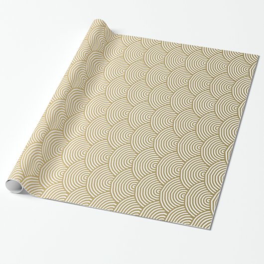 Faux Gold Foil witte cirkel ventilatorpatroon Cadeaupapier (Uitgerold)